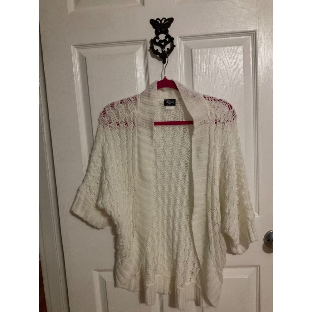 Blue Asphalt Womens White Pointelle Open Front Dolman Cardigan Sweater Small